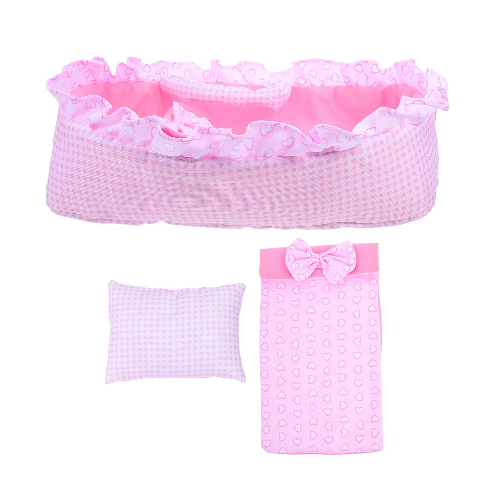 Culla per Bambole Reborn 35 cm, Lettino Rosa Portatile con Cuscino e Coperta, Giocattolo per Gioco di Ruolo, Mini Culla per Casa delle Bambole
