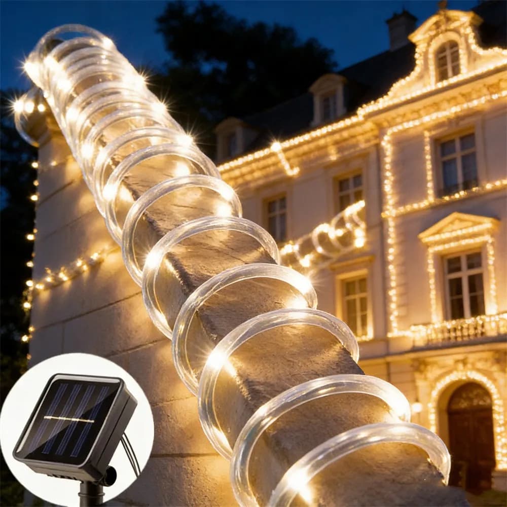 Luci a corda solari a LED per tubi, luci fatate per matrimoni, feste, giardini, esterni, recinzioni e decorazioni domestiche estive