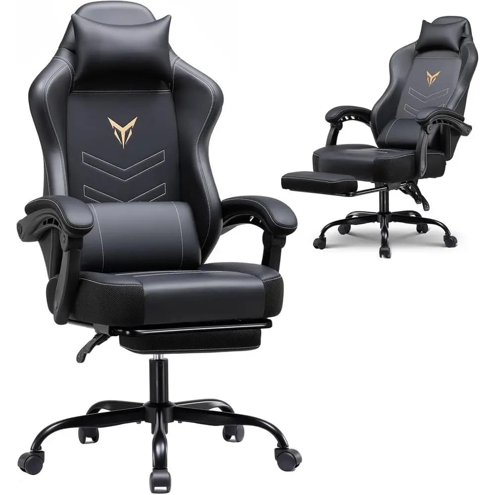 Sedia da gaming con poggiapiedi, sedia reclinabile con supporto per la schiena e supporto lombare, braccioli collegati, sedia da gaming ergonomica 350 libbre, schienale alto O
