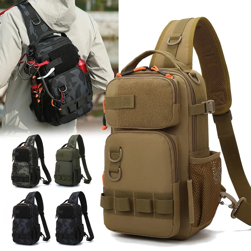 Borsa da pesca leggera e portatile con portacanna Borsa a tracolla portaoggetti con tasche multiple per attrezzatura durevole per escursioni in campeggio