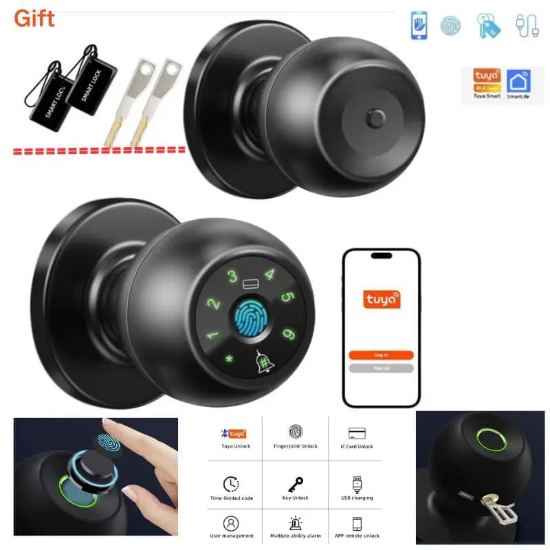 Serratura smart per casa, serratura digitale per porta con impronta digitale, maniglia smart per camera da letto, ingresso elettronico senza chiave con impronta digitale, Tuya