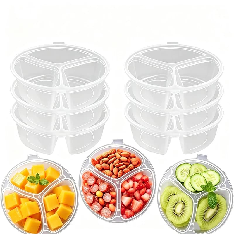 5-20Pcs 3-Compartment Snack Box with Lid Leak-Proof Seal Picnic Snack Containers Holding Dipping Sauces Meal Prep Fruit Party
