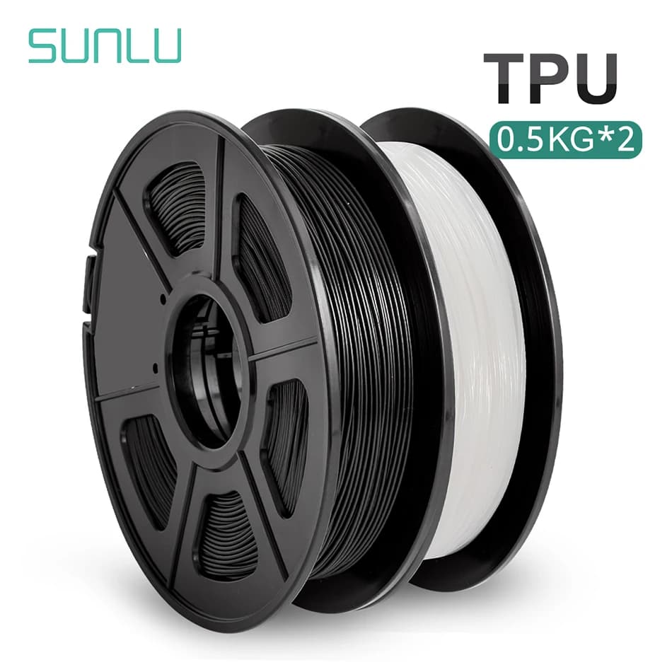 SUNLU 95A TPU 2 rotoli filamento 3D 1.75MM 0.5KG/rotolo forte flessibilità stampe morbide Design opere d'arte buone scarpe resistenti all'invecchiamento