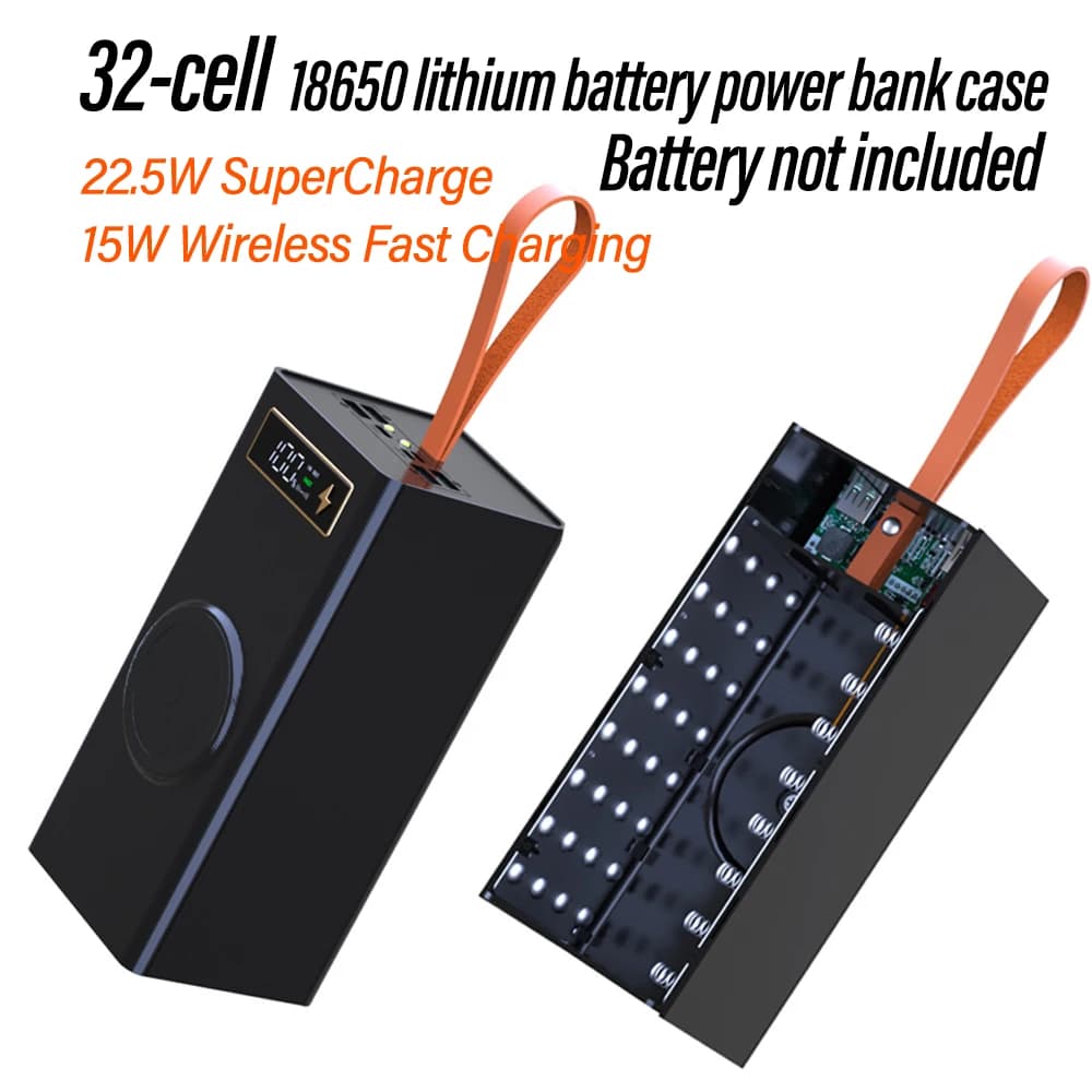 Detachable No Welding 32 Cells 18650 DIY Power Bank Shell Kit Wireless Charging Large Capacity Module For 18650 Lithium Battery