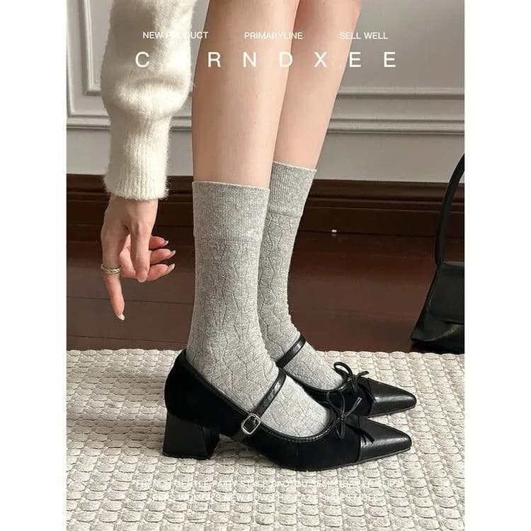 Women's Heeled Pumps Women Patent Lacquer Square Toe Bowknot Ladies' Block Heel High Heels All Season Women's Mary Jane Shoes