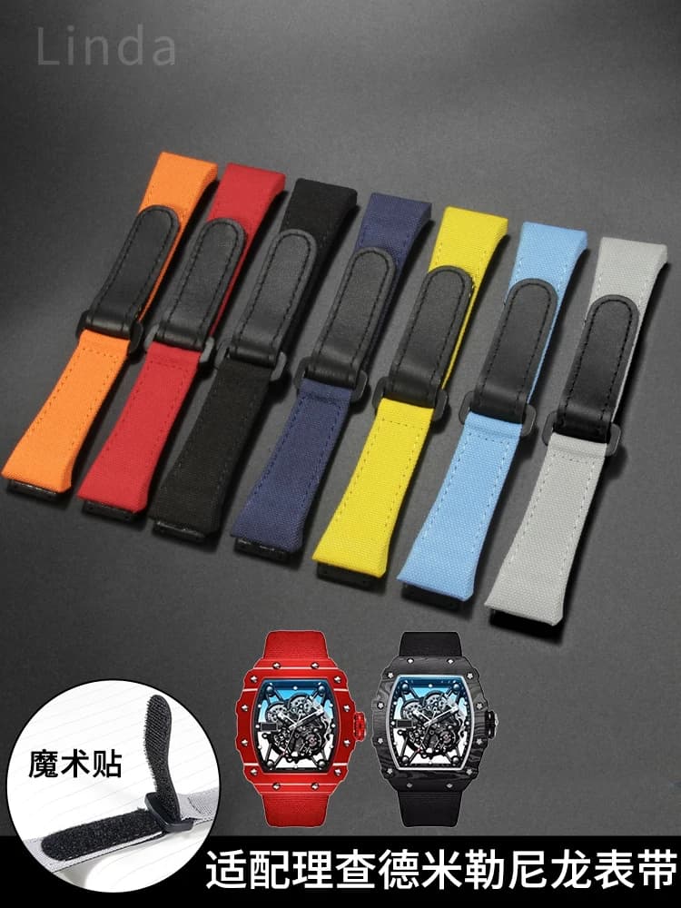 Cinturino per orologio in tela di nylon per Richard Mille Rm 50 53 Series Geya Velcro Comodo cinturino per orologio Accessori Cinturino da 25 mm