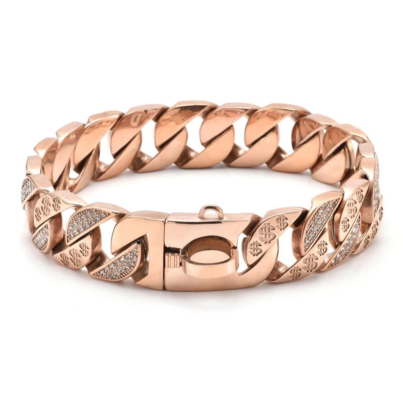 Collare e Guinzaglio Personalizzati con Catena Dorata per Cani, Collana in Acciaio Inossidabile da 32mm per Bulldog