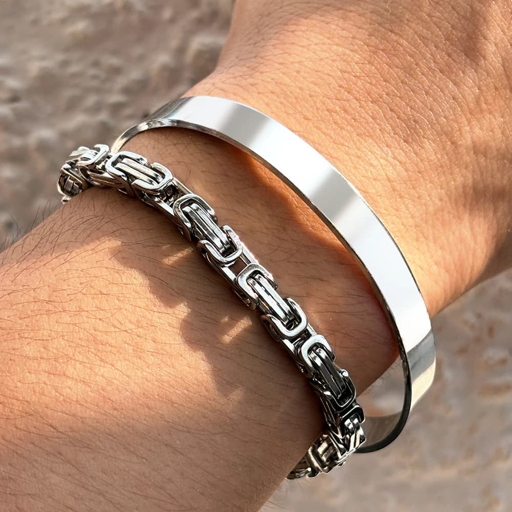 DGIDDK Bracciale da uomo in acciaio inossidabile Semplice braccialetto regolabile con apertura non sbiadita Set di gioielli Hip Hop alla moda da donna