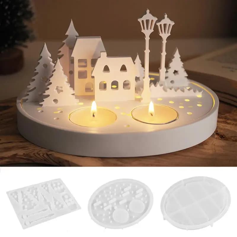 Stampo in Silicone per Candeliere a Forma di Casa sull'Albero, per Resina Epossidica e Gesso, Decorazioni LED per la Casa