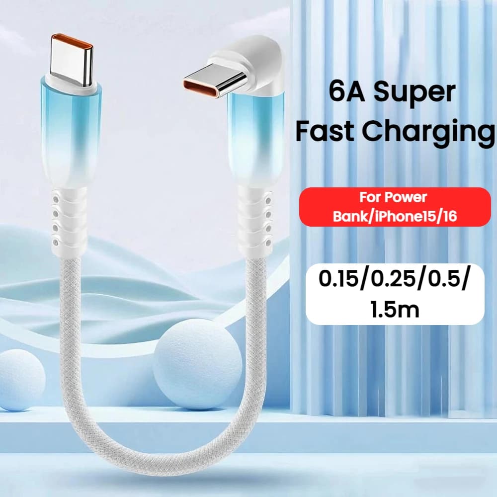 Cavo Corto USB-C a USB-C da 66W, Ricarica Rapida, Portatile, con Connettore Angolato, per iPhone 15-17, Samsung, Xiaomi, Huawei