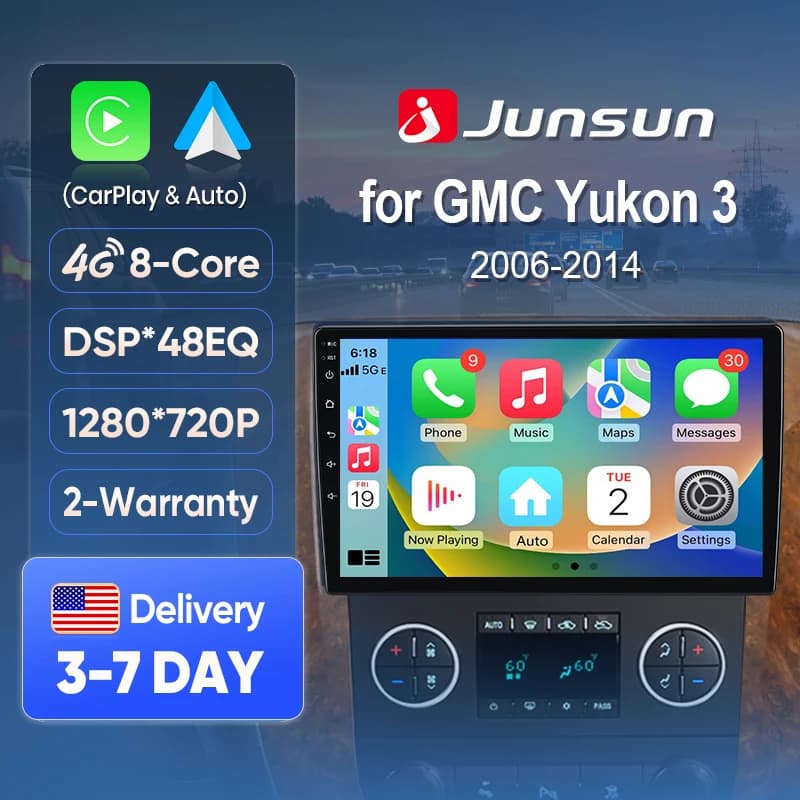 Junsun AI Voce Auto Stereo Radio Wireless CarPlay Per Apple Android Auto Per GMC Yukon Chevrolet Tahoe Suburban 2006-2014 BT GPS