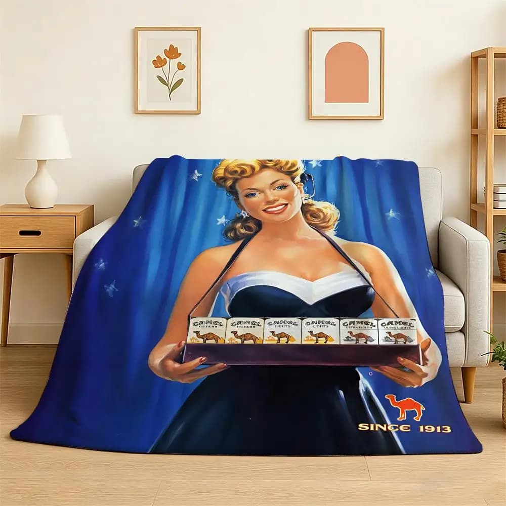 vintage Camel cigarettes Throw 240g Flannel Blanket Lightweight Soft Skin-friendly Summer Thin Throw Blanket