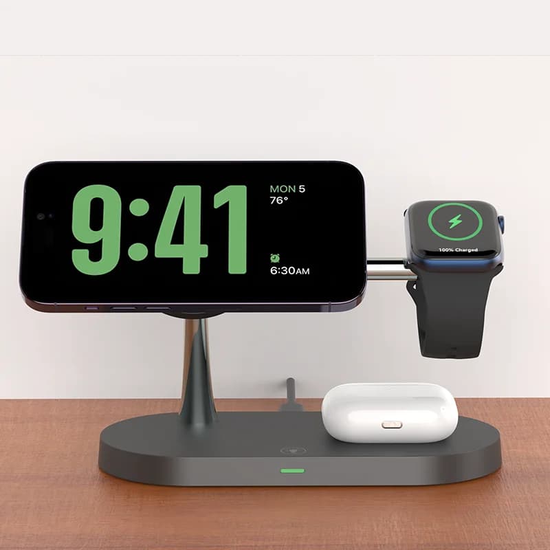 Supporto per caricabatterie wireless 3 in 1 per iPhone 12/13/14/15/16/17 Stazione di ricarica rapida per Apple Watch 10 9 8 7 6 5 4 Airpods 2 3 Pro