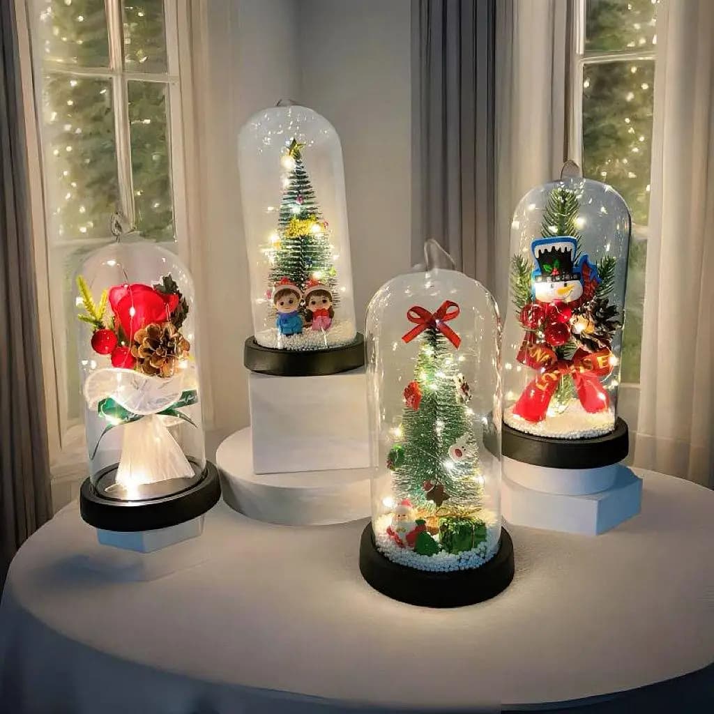 Nuova Decorazione Natalizia con Cupola di Vetro Illuminata a LED, Allestimento Scenografico per Albero di Natale, Illuminazione Notturna Festiva