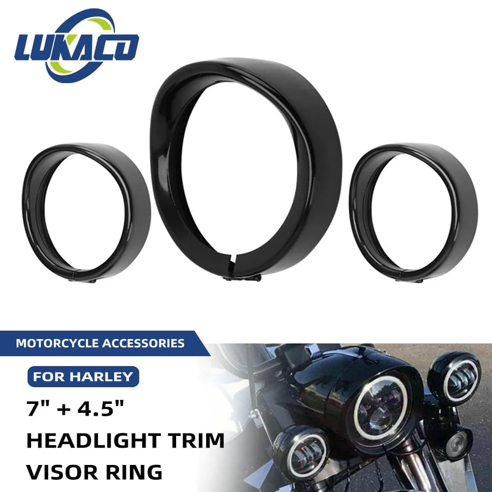 Black shiny 7 inch Trim Ring 4.5 inch Trim Ring fendinebbia Trim Ring for Harley Touring Road King Electra Glide Softail