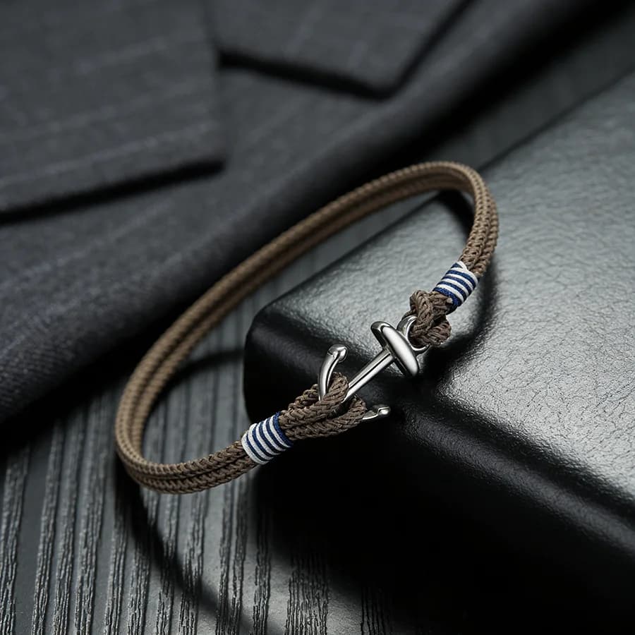 Nautical Stainless Steel Anchor Bracelet Unisex 2mm Bilayer Handmade Weaven Thin String Braslet Outdoor Camping Couple Jewelry