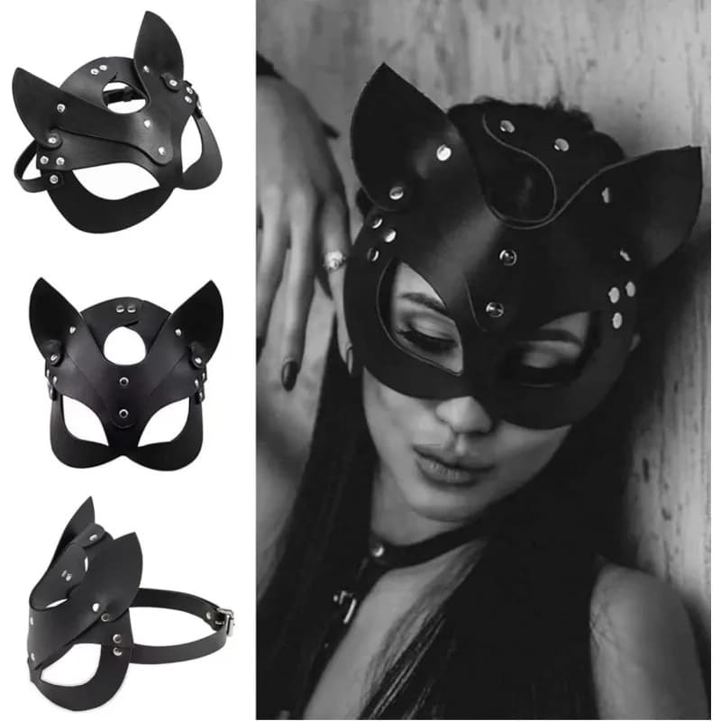 Half Face Cat Cosplay Mask Female Sexy PU Leather Mask Fox Masquerade Mask Halloween Mysterious Eyemask Costume Accessories