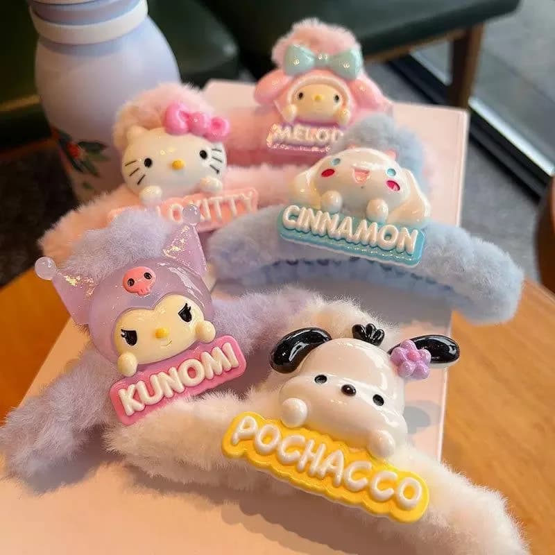 Hello Kitty Sweet Girl Anti-scratch clip in double face plush Clip for shark cute cartoon high value hair clip Christmas