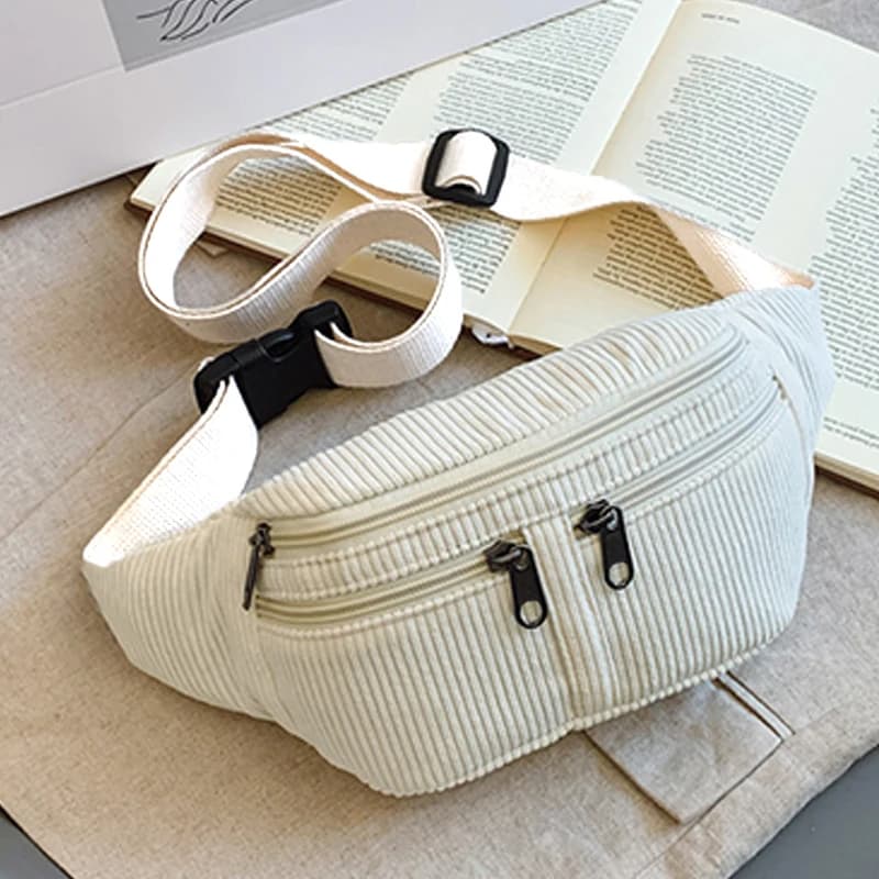 Pratico e versatile marsupio in velluto a coste, cinturino regolabile multicolore, leggero per l'uso quotidiano, borsa casual funzionale ed elegante