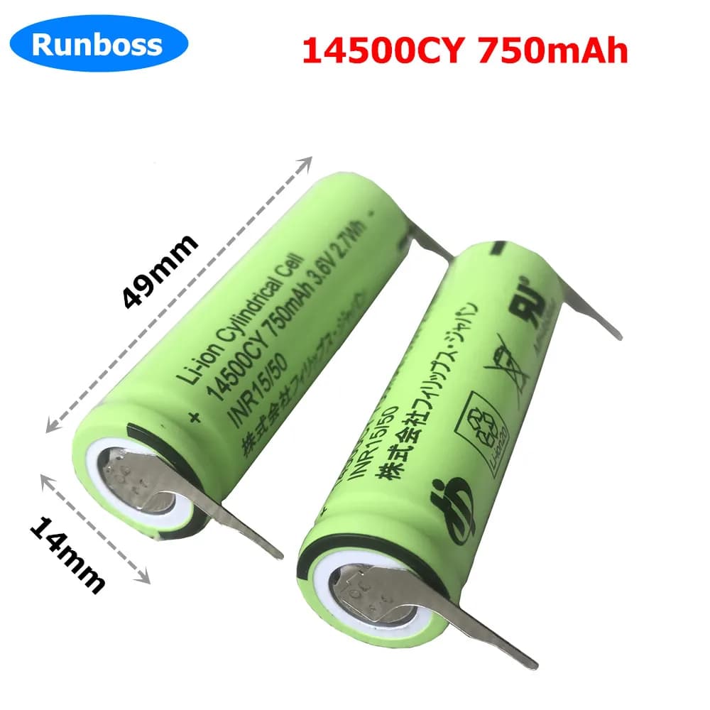 2PCS 3.6V 750mAh 14500CY Battery For Philips Electric Brush HX6310 HX6511 HX6730 HX6910 HX6920 HX9340 HX9350 HX9360 HX9370