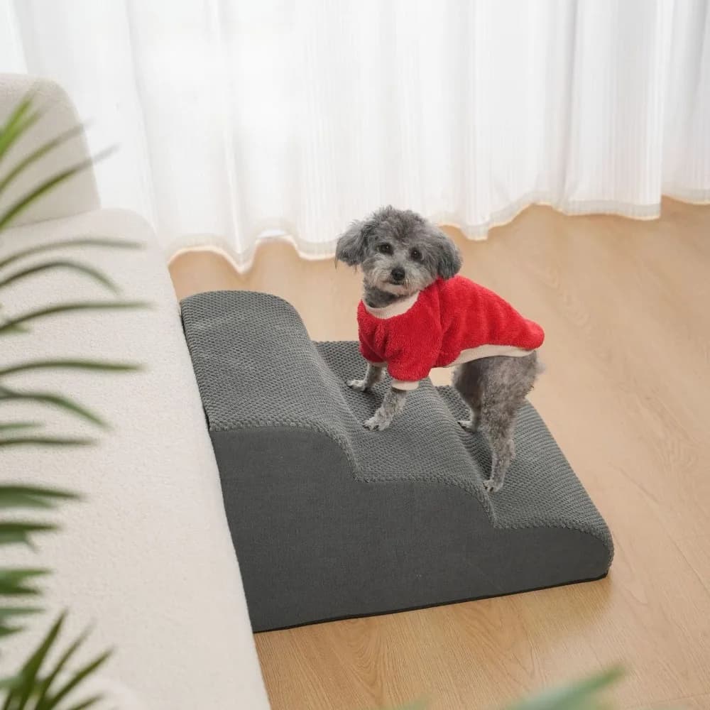 Scale per Cani a 3 Gradini Antiscivolo, Rampa per Cani Piccoli, Scala per Divano e Letto, per Cani Anziani, con Copertura Lavabile