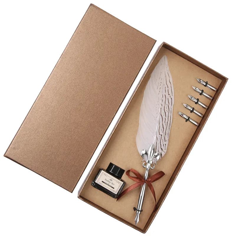 Retro Feather Pen Calligraphy Feather Dip Pen Fountain Pens Writing Ink Set Stationery Quill Creative Vintage Pen Teacher Gift