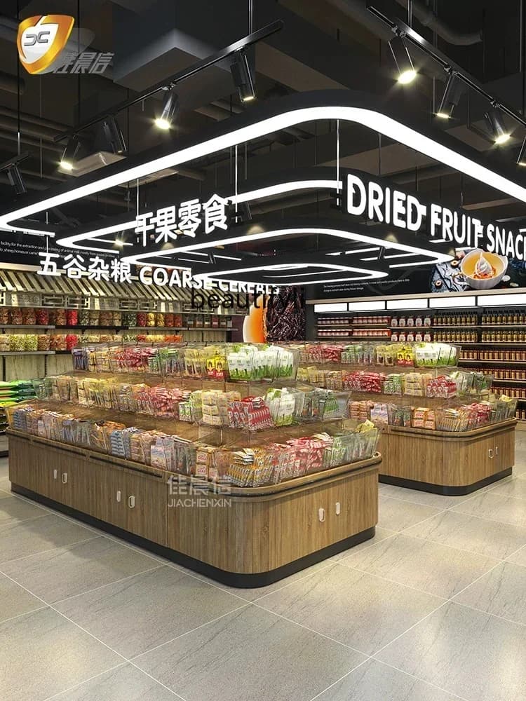 Supermercati e centri commerciali Cereali M Superficie del secchio Acciaio Legno Frutta secca Armadietto di carico sfuso Scaffale per snack Barile di cereali