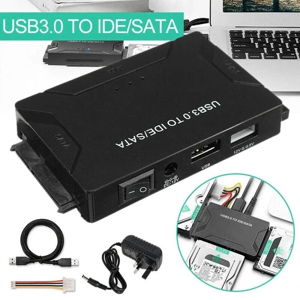 Adattatore Convertitore USB 3.0 a SATA/IDE, Lettore Universale per Dischi Rigidi Esterni e Kit di Recupero Dati per HDD/SSD da 2.5"/3.5"