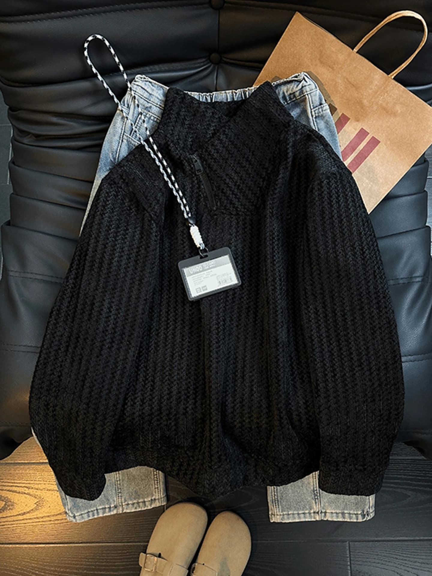 Felpa con Cappuccio e Zip in Stile Americano, Foderata in Pile, Maglia a Maniche Lunghe Invernale da Uomo, Top Termico con Motivo a Lisca di Pesce