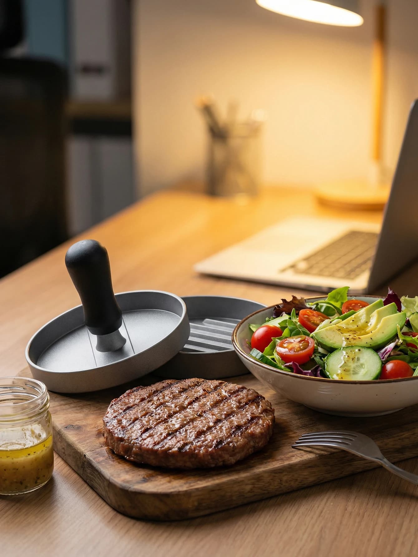 Pressa per Hamburger con 100 Fogli di Carta Antiaderente, Stampino per Hamburger in Alluminio con Carta Cerata per Cucina e Barbecue