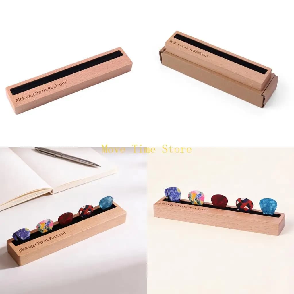 92ME Porta plettro per chitarra in legno Clip Porta plettro per basso con base antiscivolo