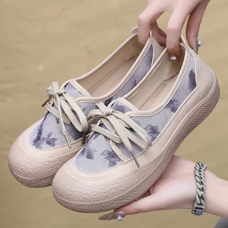 Women's Flat Shoes Spring and Autumn Casual Shoes with Round Round Toe Stringed Outdoor Anti-slip Sneakers