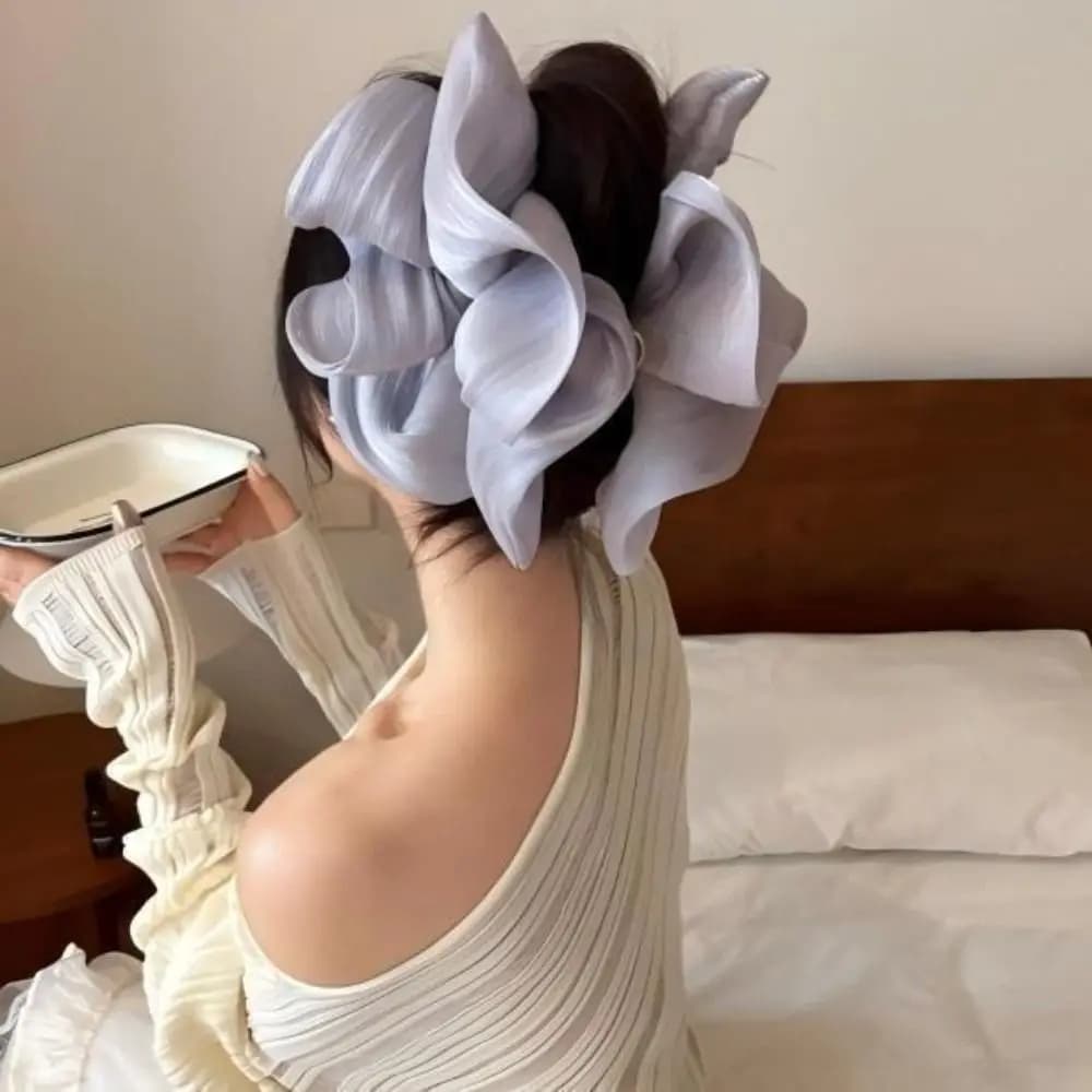 PC Pleated Hair Claw Tulle Material Large Size Mesh Flower Hair Clip Chic Lightweight Cloud Crab Claw Clip Half Up Hairstyle