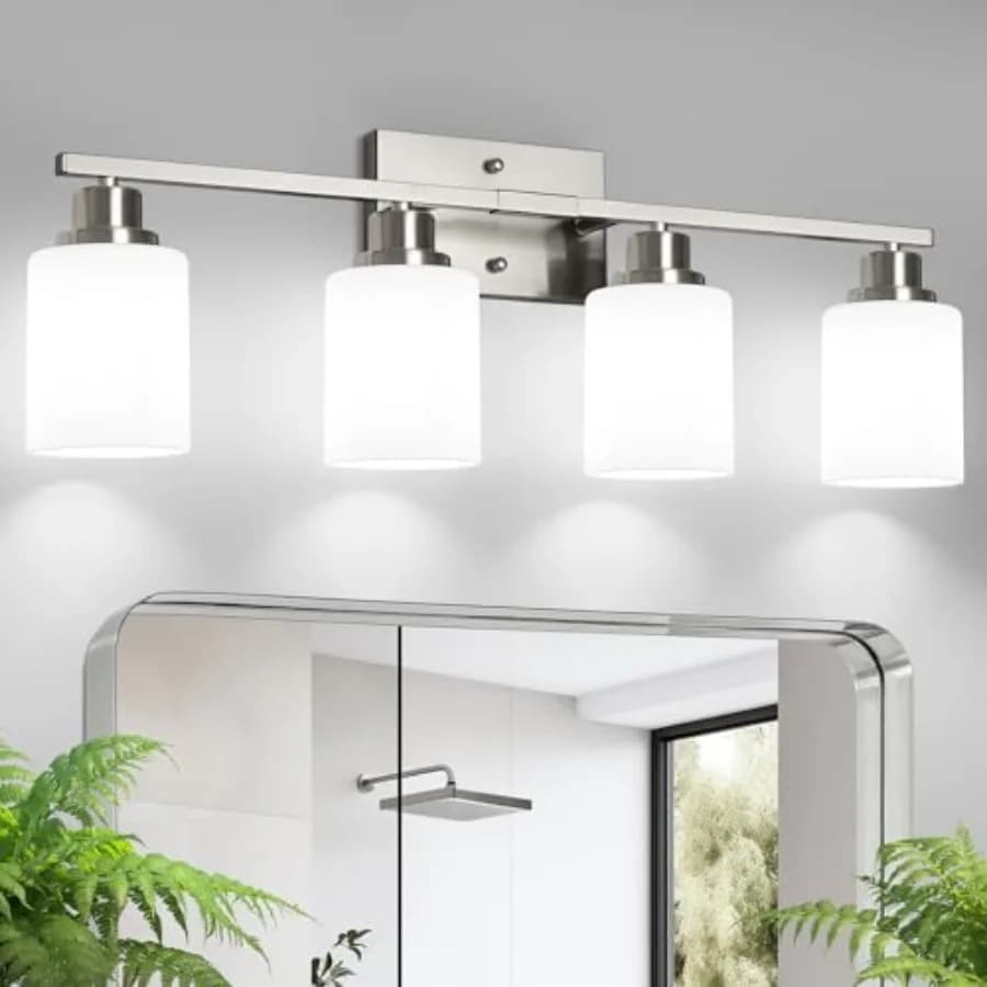 Lampade da Bagno, Applique da Parete Sopra Specchio con Paralumi in Vetro Satinato Bianco Latte, Lampada da Parete per Soggiorno B