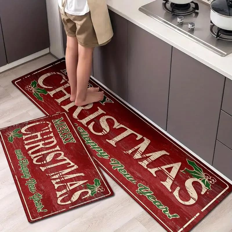 VIKAMA Merry Christmas Kitchen Mat—Soft, Non-Slip Indoor/Outdoor Entryway Rug and Bathroom Door Mat, Home Decor