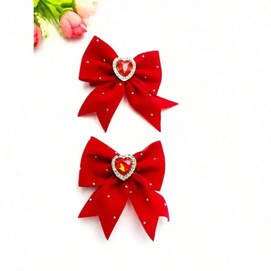 2pcs Girls' Hair Clips, Sweet Heart, Pearl, Rhinestone & Bowknot Decor Side, Alligator, Alligator Hair Pins