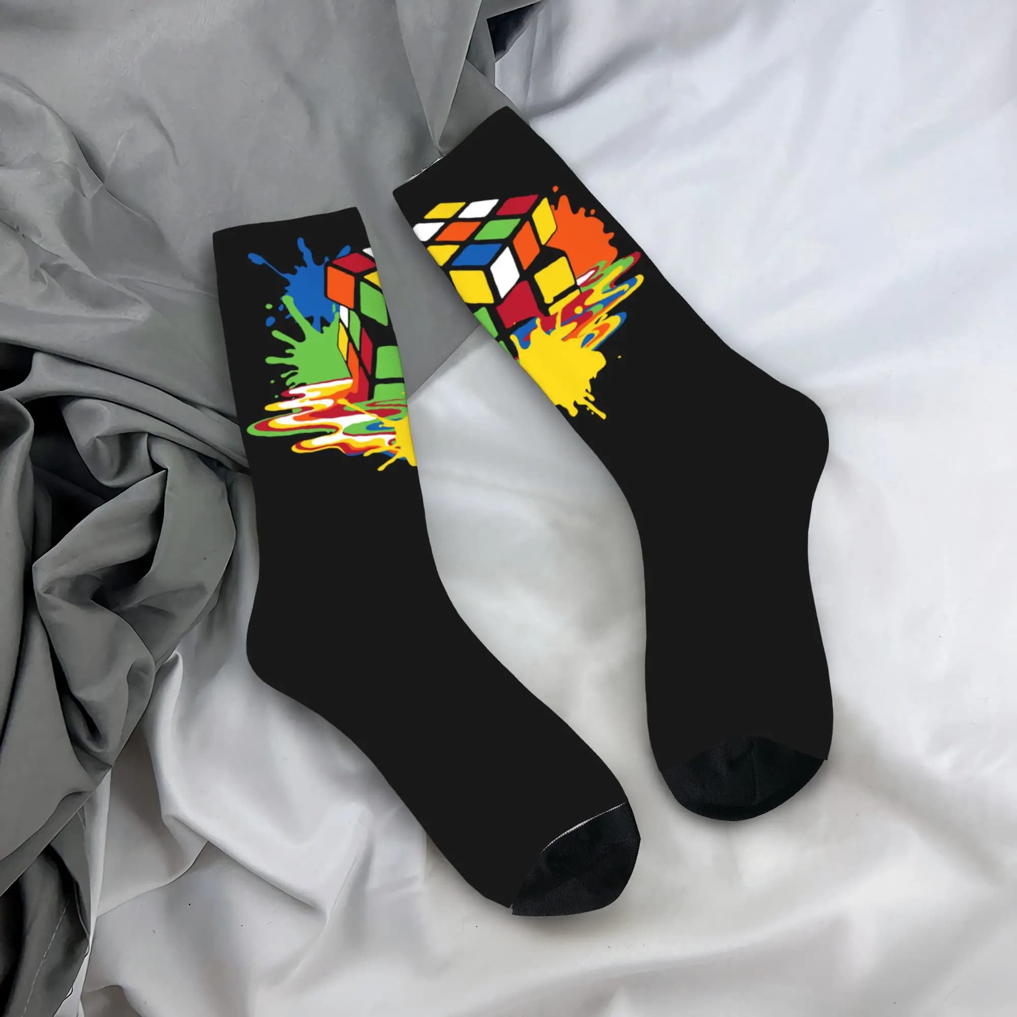 Calzini Personalizzati con Cubo di Rubik per Uomo e Donna, Calze Unisex Divertenti con Motivi Geometrici e Matematici per Primavera, Estate, Autunno e Inverno