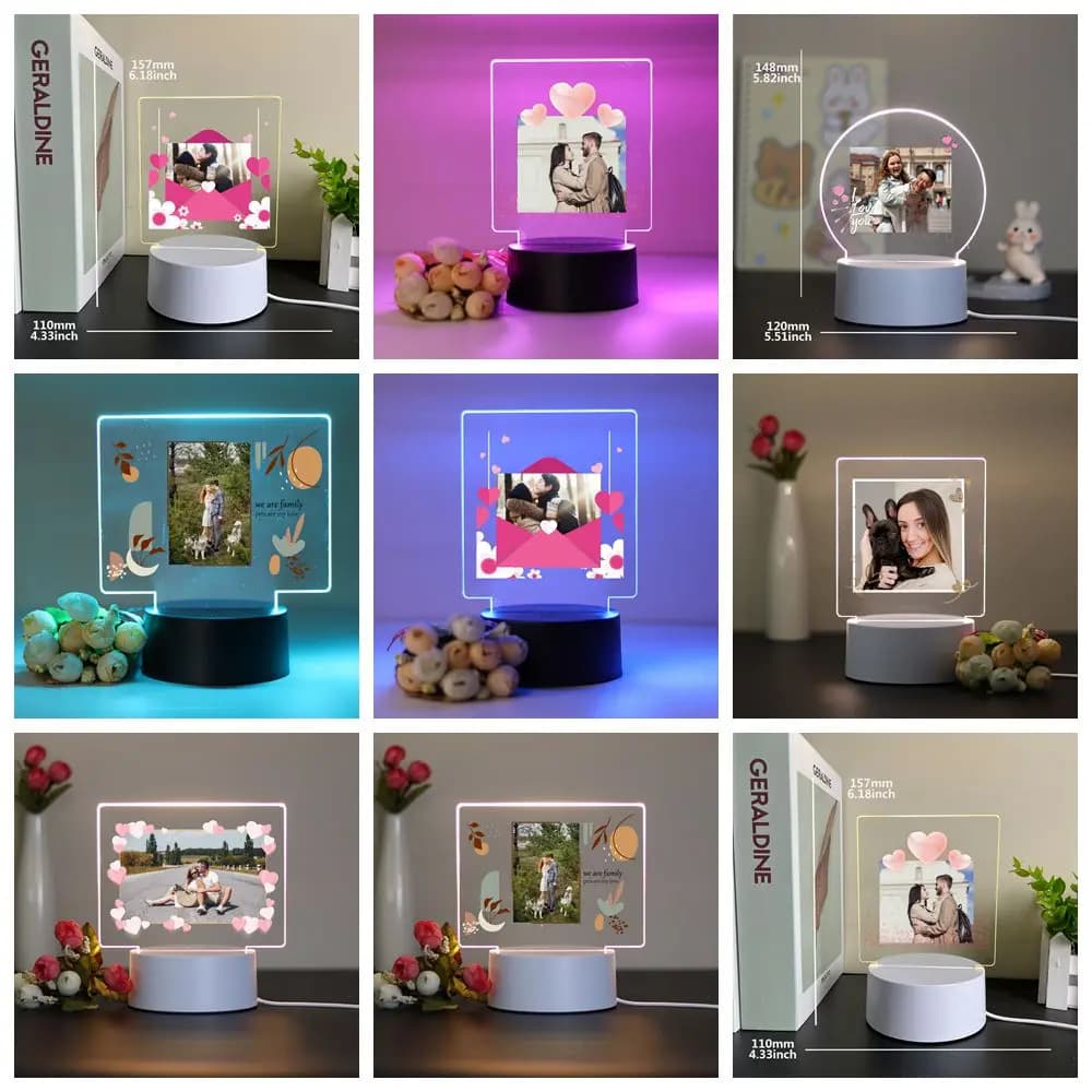 1 pz Personalizza Immagine fotografica personalizzata Coppia Lampada da notte a LED in acrilico Luce notturna a LED touch 3D per l'arredamento della camera da letto Regalo di compleanno