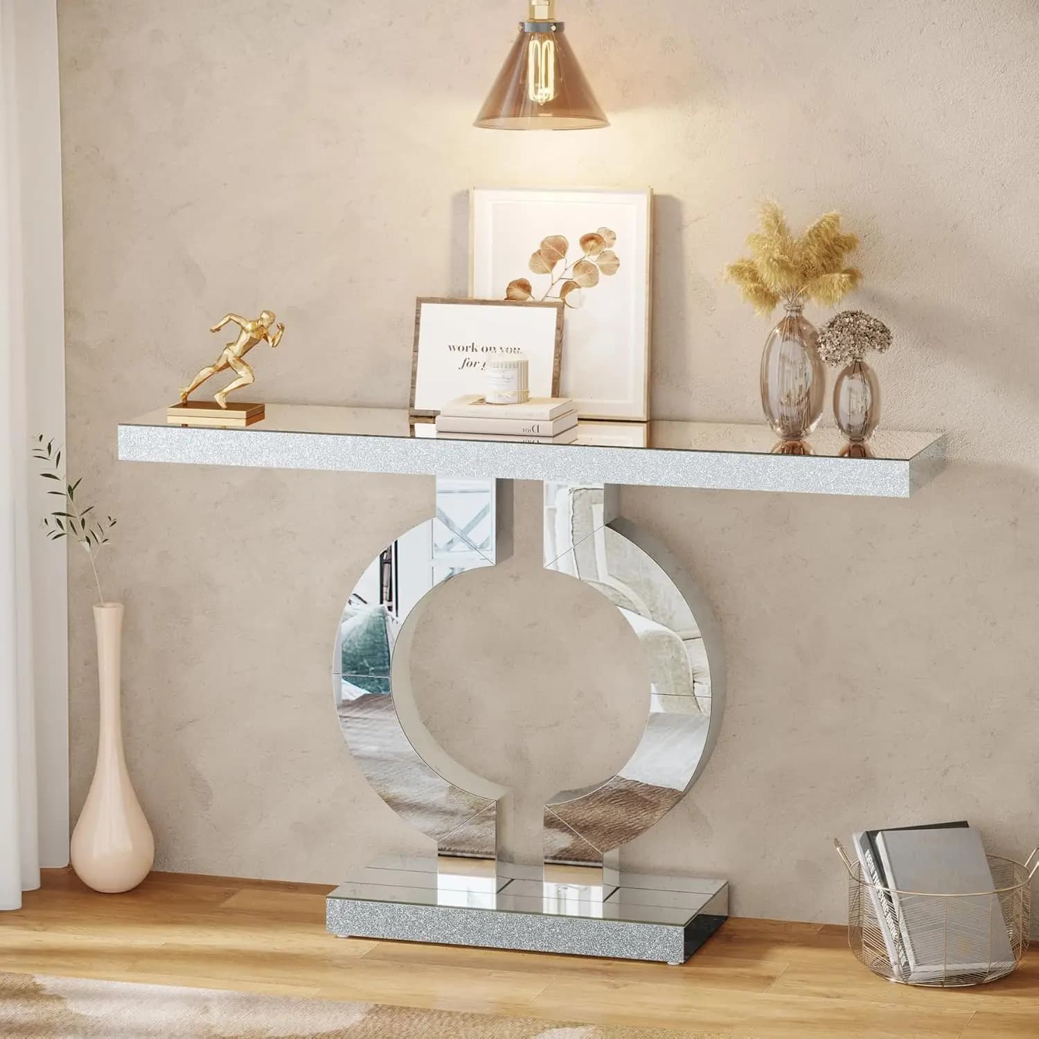 Tribesigns Consolle con specchio da 43,3 pollici (110 cm), tavolo da ingresso moderno con piano con finitura a specchio ispessito