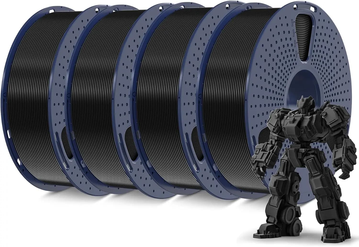 Filamento per Stampante 3D PLA+ 4KG, 1.75mm Nero, 4 Bobine, Avvolgimento Ordinato, Precisione Dimensionale +/-0.02mm, per Stampanti FDM