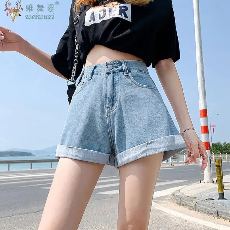 Shorts in denim blu da donna estivi, traspiranti, a vita alta, in stile coreano, nuovi, alla moda, versatili, carini, mini hot pants per studentesse