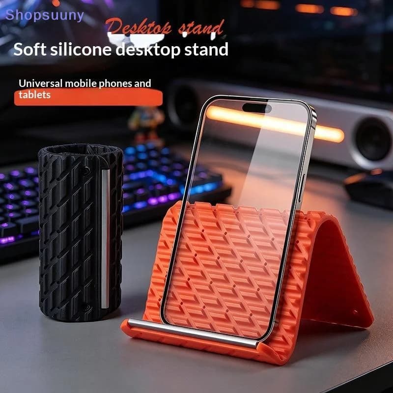 [SU]Creative Silicone Phone Stand - Flexible Foldable Transformable Desk Tablet Laptop Holder Travel Accessory 1PC[SU]