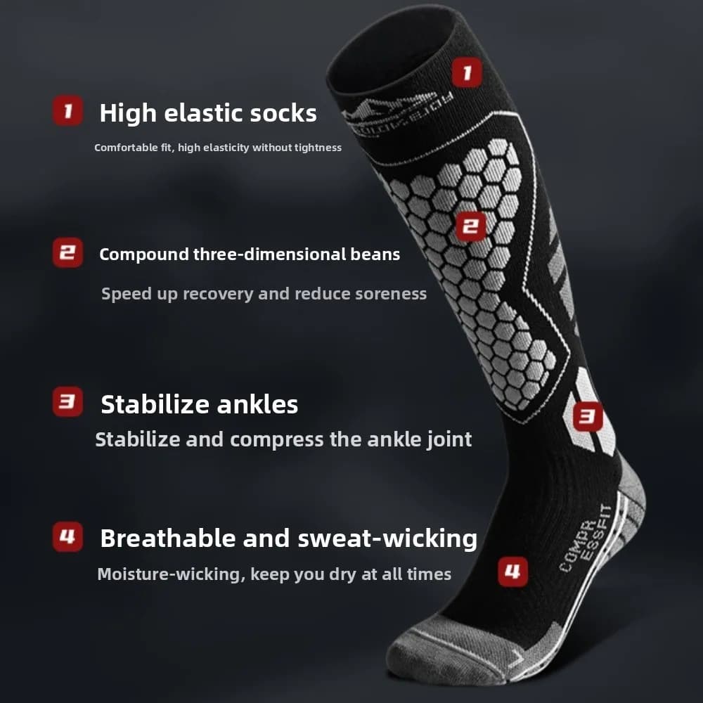 New Thickened Ski Socks Breathable Anti-slip Knee High Socks Moisture-wicking Thermal Snowboard Stockings for Winter Sports
