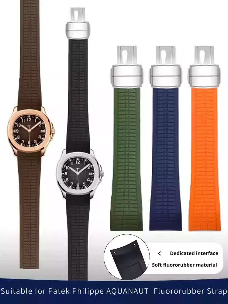 Fluororubber watchband for Patek Phillippe AQUANAUT 5164R 5168G soft FKM material watch strap comfortable waterproof bracelet