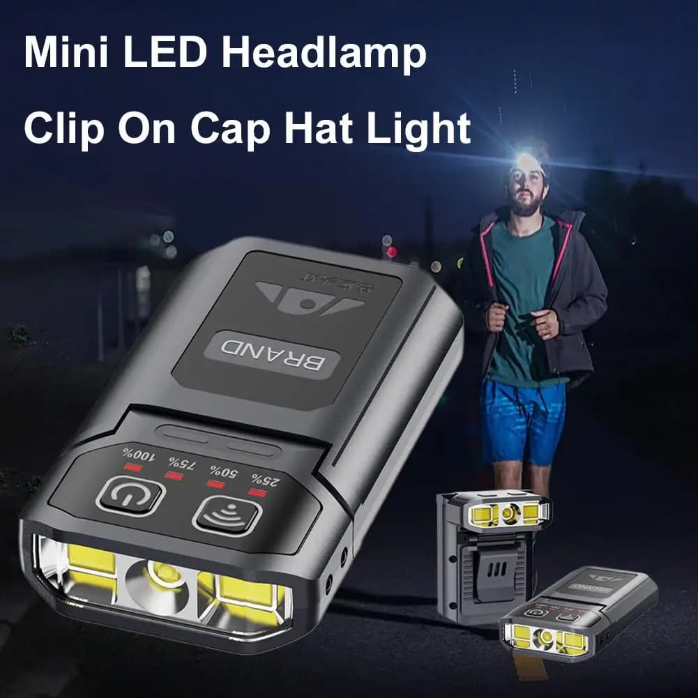 Lampada frontale con sensore intelligente Lampada frontale con clip USB ricaricabile Torcia da pesca a luce forte Impermeabile Pesca notturna a lunga durata