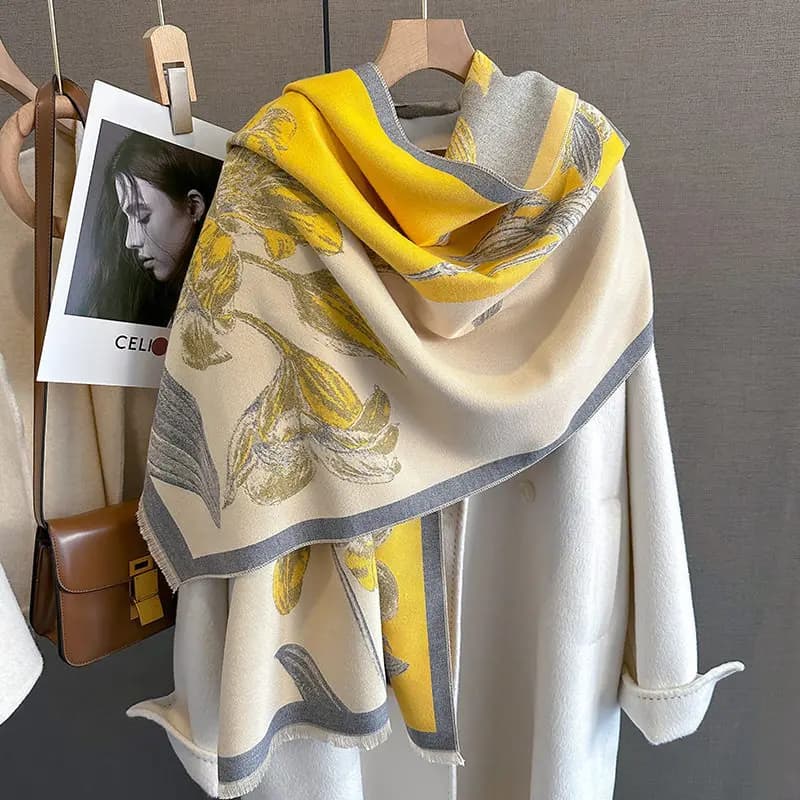 Women Magnolia Imitation Cashmere Scarf Luxury Elegant Soft Warm Fashion Plaid Tassel Shawl Autumn Lady Neck Wrap Stole