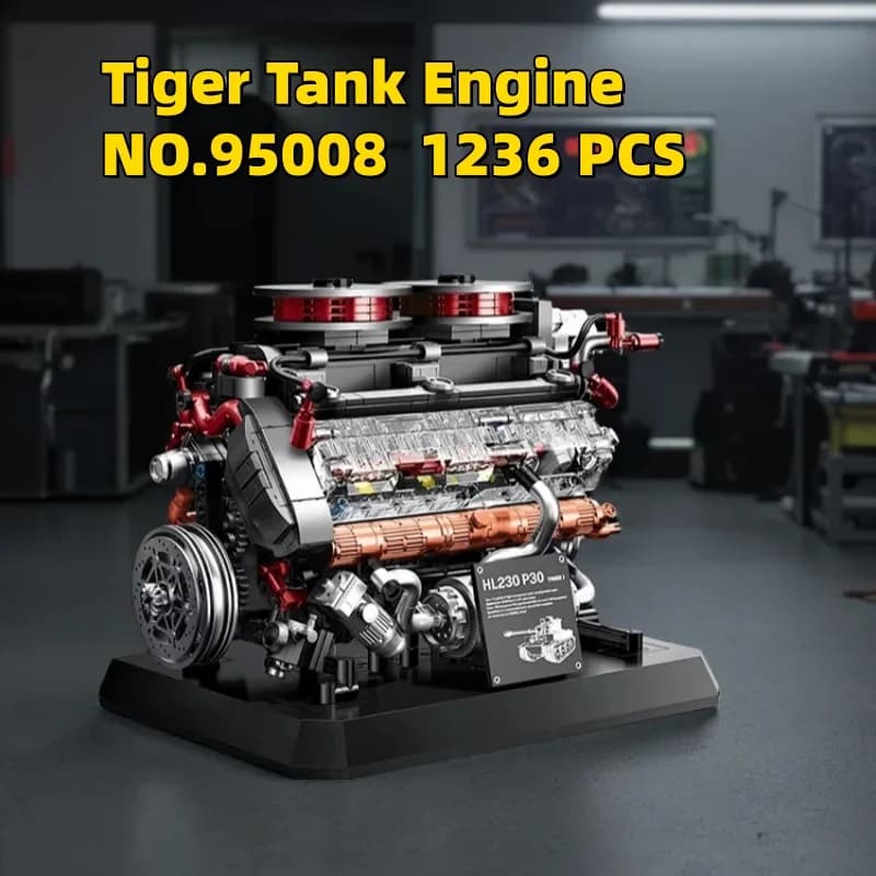 1236pcs Tiger Tank Engine NO.95008 Model Building Blocks Mechanical Assembly Toy Educational Creative Children's Gift