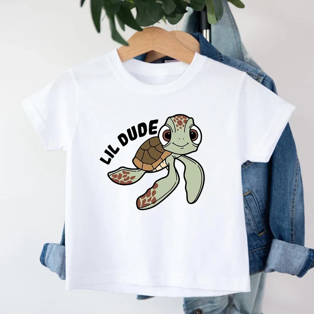 T-shirt per bambini Disney Finding Nemo Squirt "Lil Dude" in cotone 100% con stampa tartaruga marina, maglietta a maniche corte per bambini