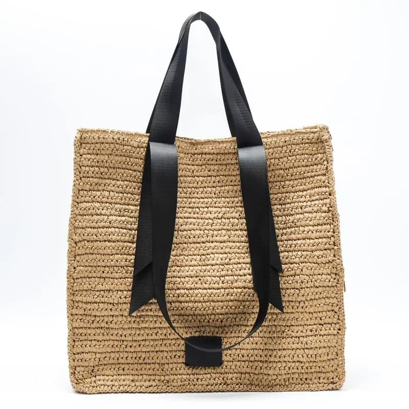 Retro hand-woven straw shoulder bag large capacity tote for women vacation beach travel accessory