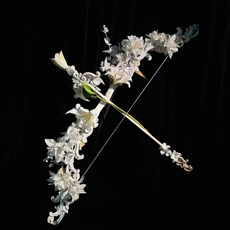 Bouquet da sposa con fiocco e arco da elfo Angelo Rosa Lirica, oggetti di scena per foto
